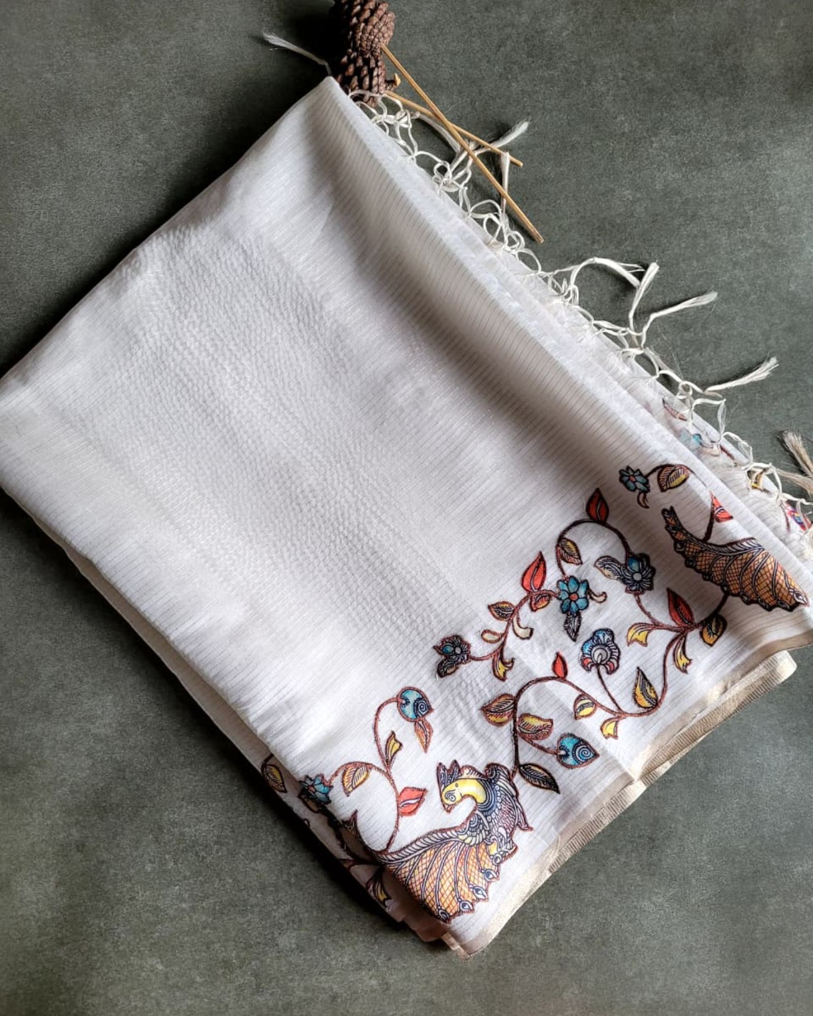 White3 Semi Tussar Applique Saree ST001