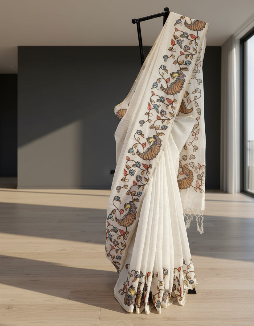 White3 Semi Tussar Applique Saree ST001