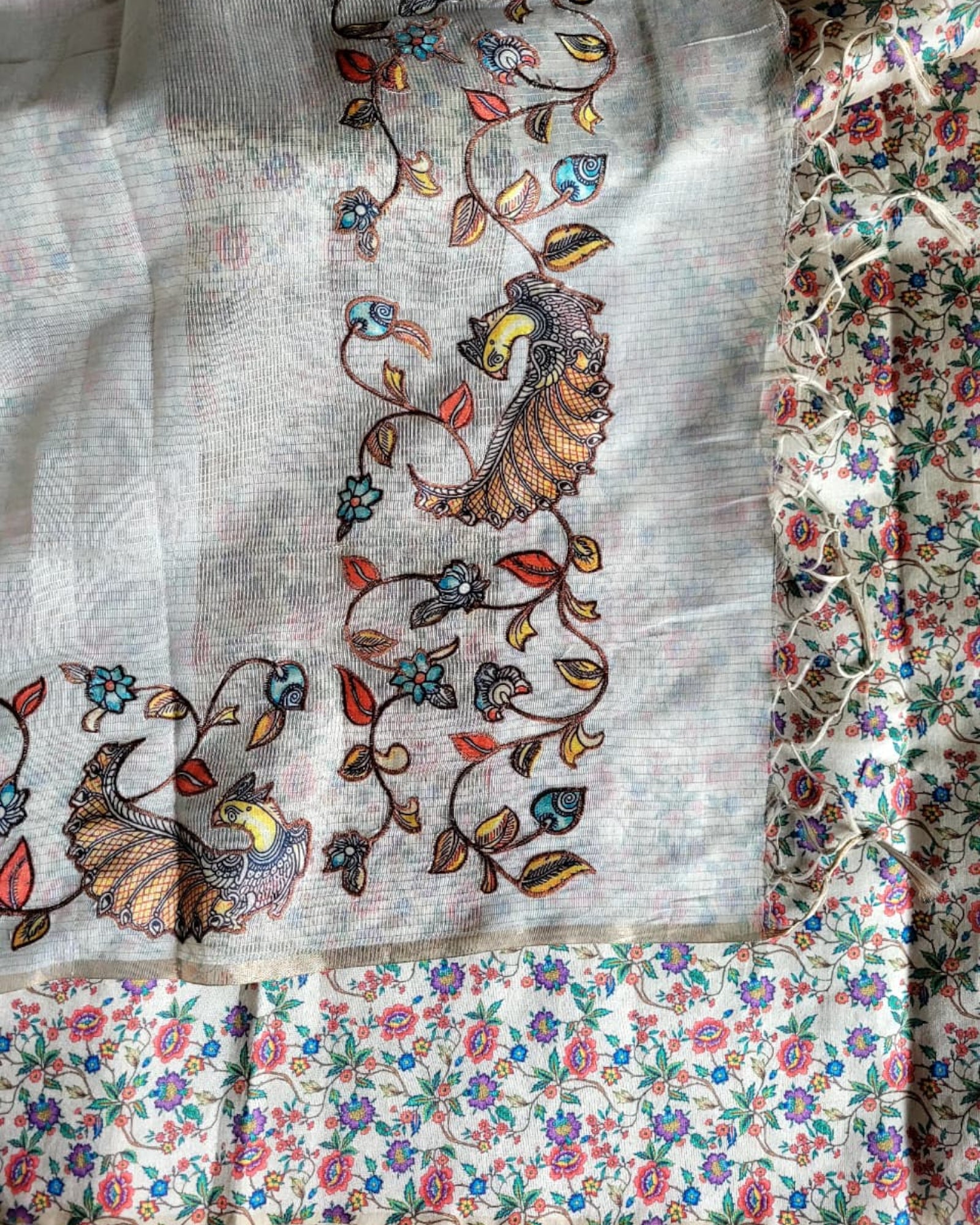 White3 Semi Tussar Applique Saree ST001