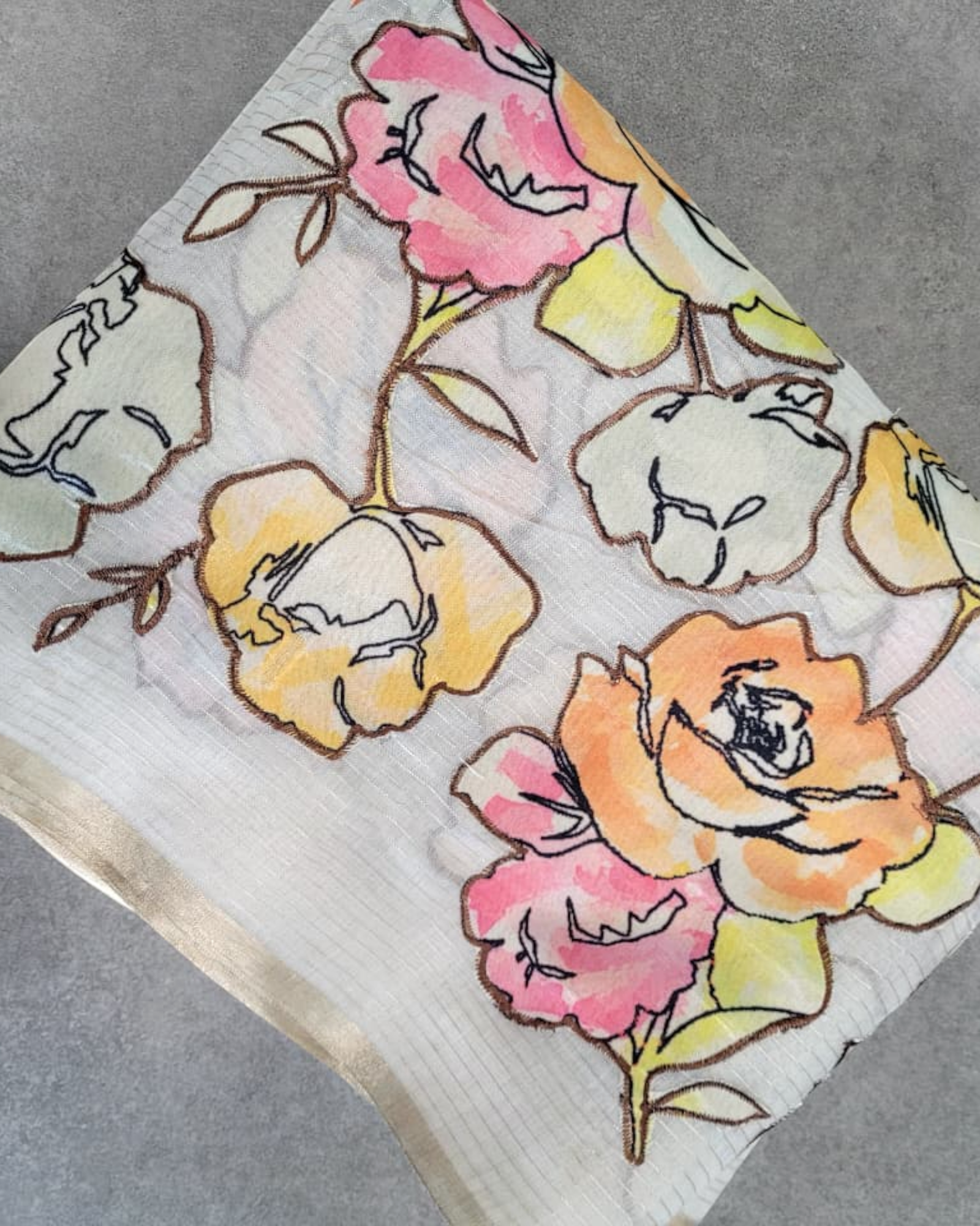 White Semi Tussar Applique Saree ST001