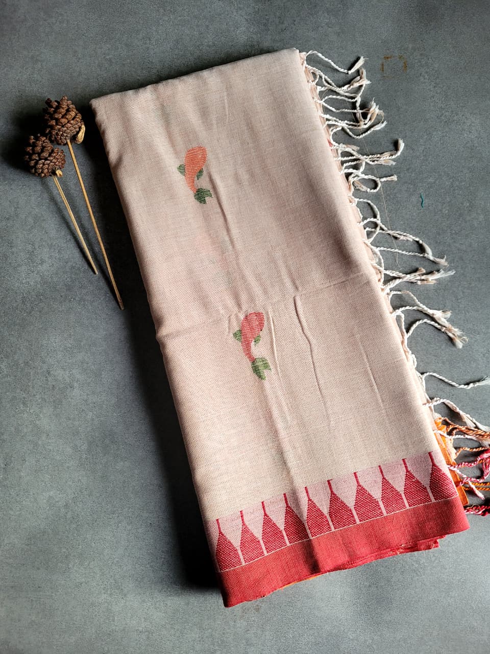 Cream Cotton Jamdani Saree CS002