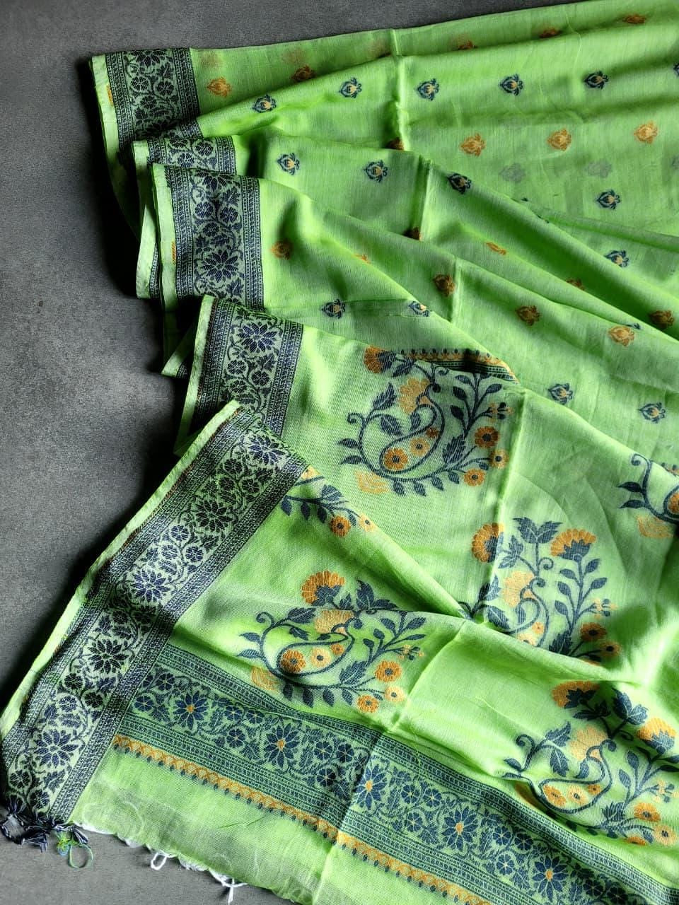 Green Cotton Jamdani Saree CS002