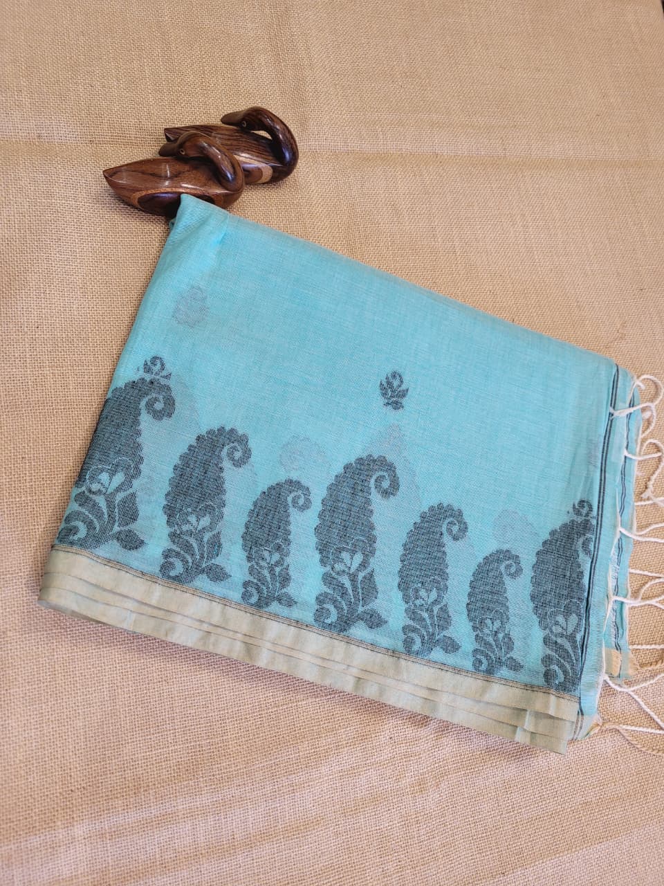 Seagreen Cotton Jamdani Saree CS002