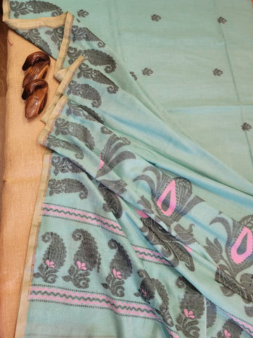 Seagreen Cotton Jamdani Saree CS002