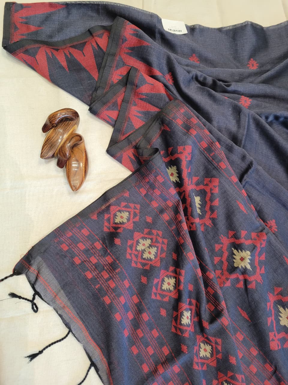 Grey Cotton Jamdani Saree CS002