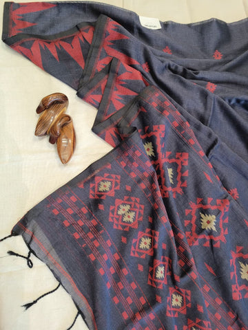 Grey Cotton Jamdani Saree CS002