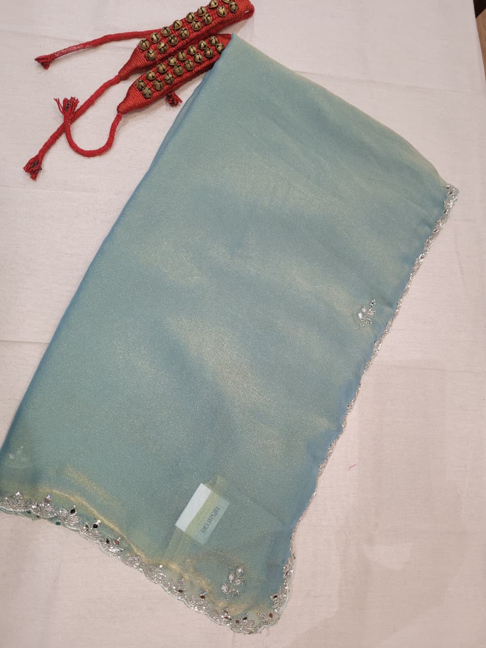 Pastel Blue Mirrorwork Saree TS009