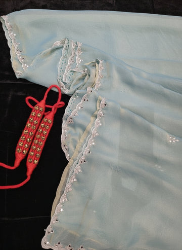 Pastel Blue Mirrorwork Saree TS009