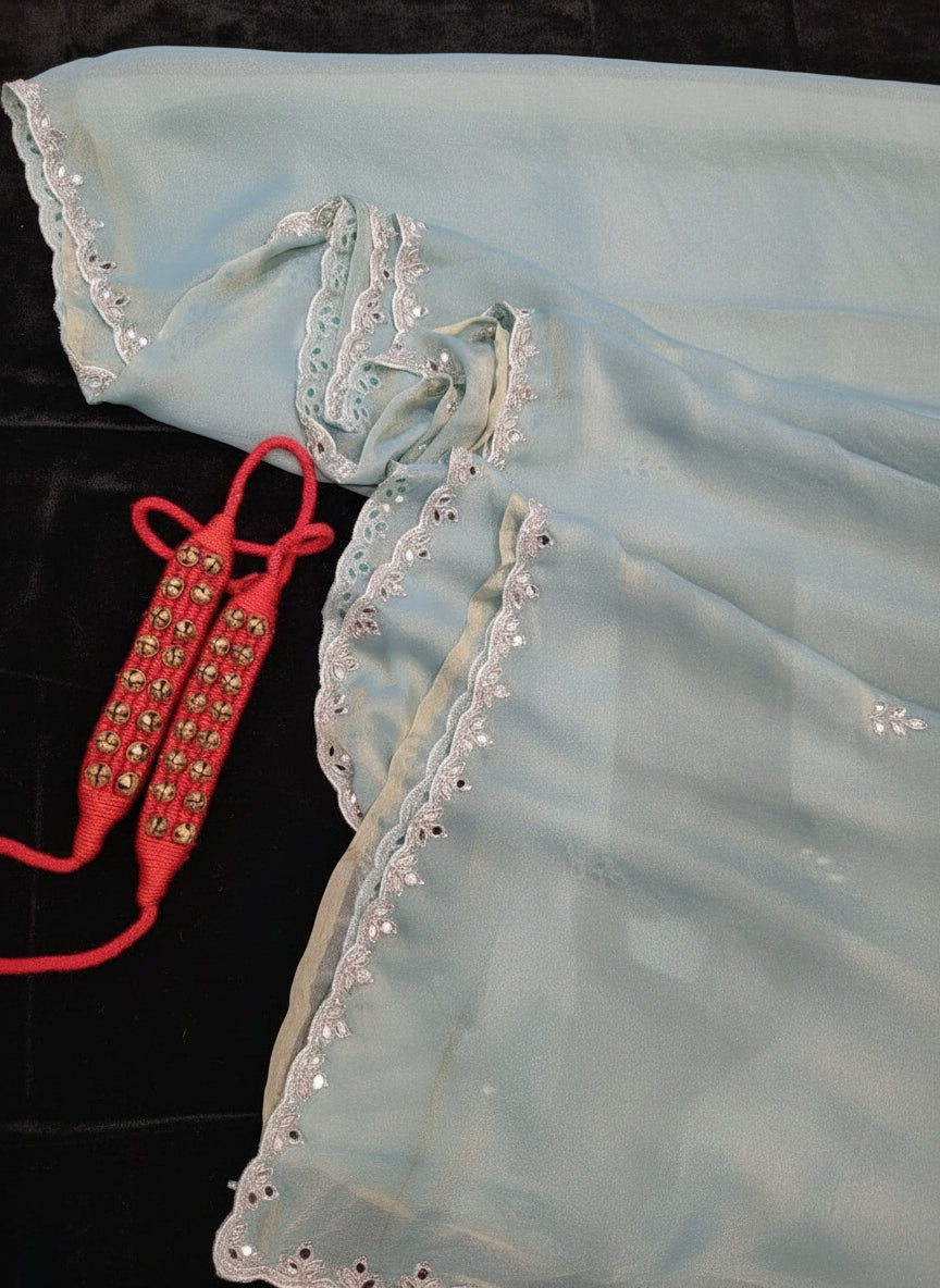 Pastel Blue Mirrorwork Saree TS009