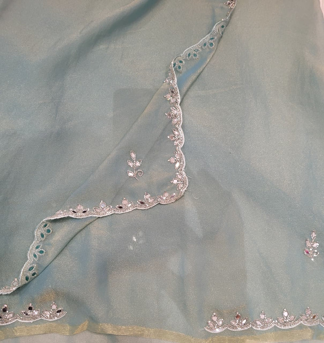 Pastel Blue Mirrorwork Saree TS009