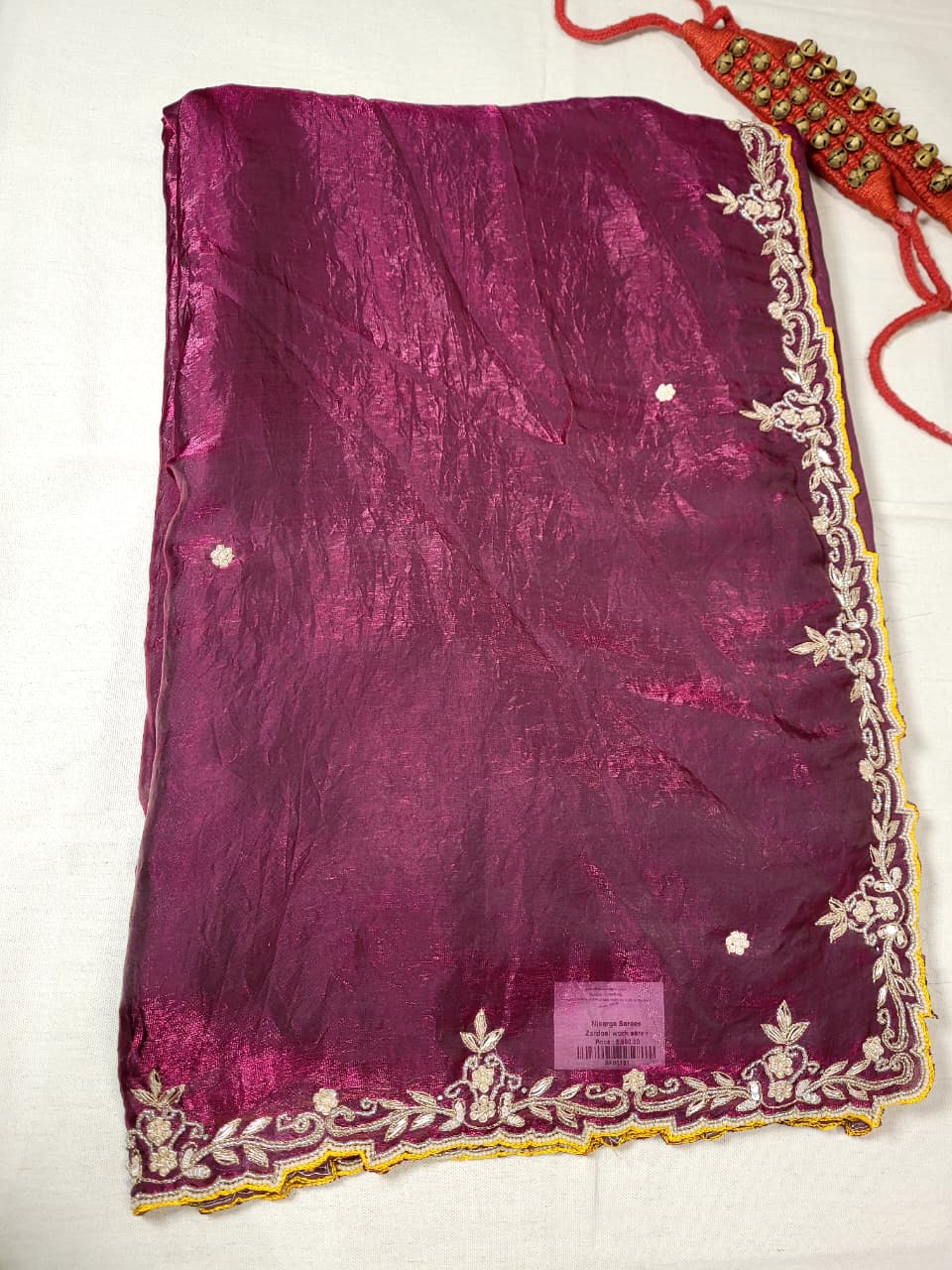Wine Zardosi Saree TS007