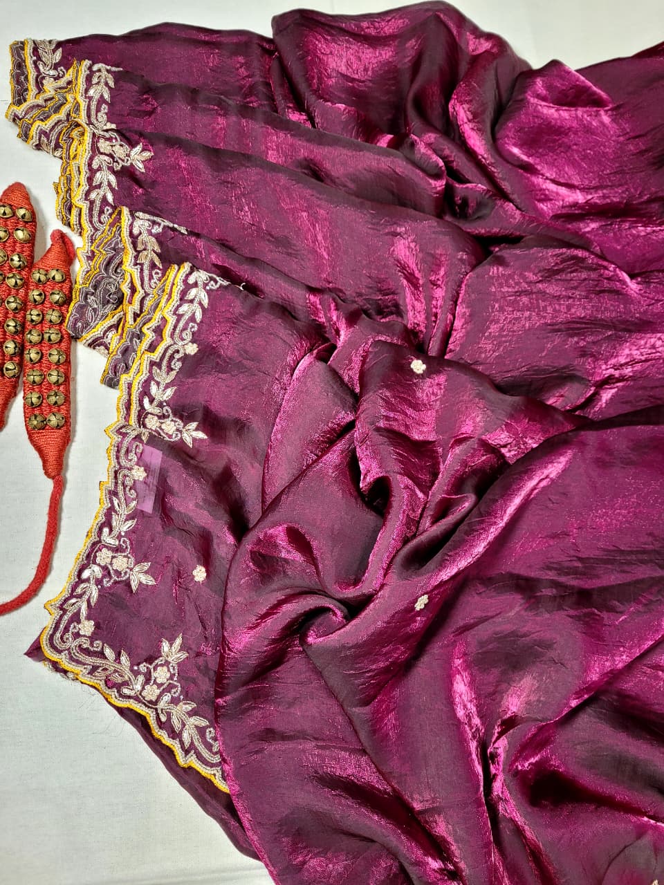 Wine Zardosi Saree TS007