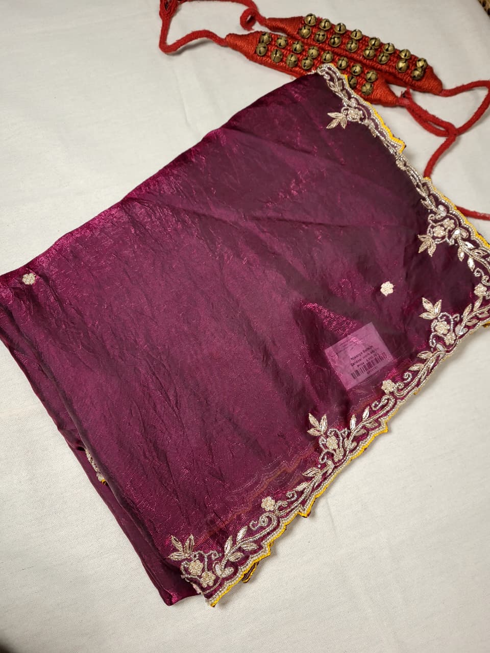 Wine Zardosi Saree TS007