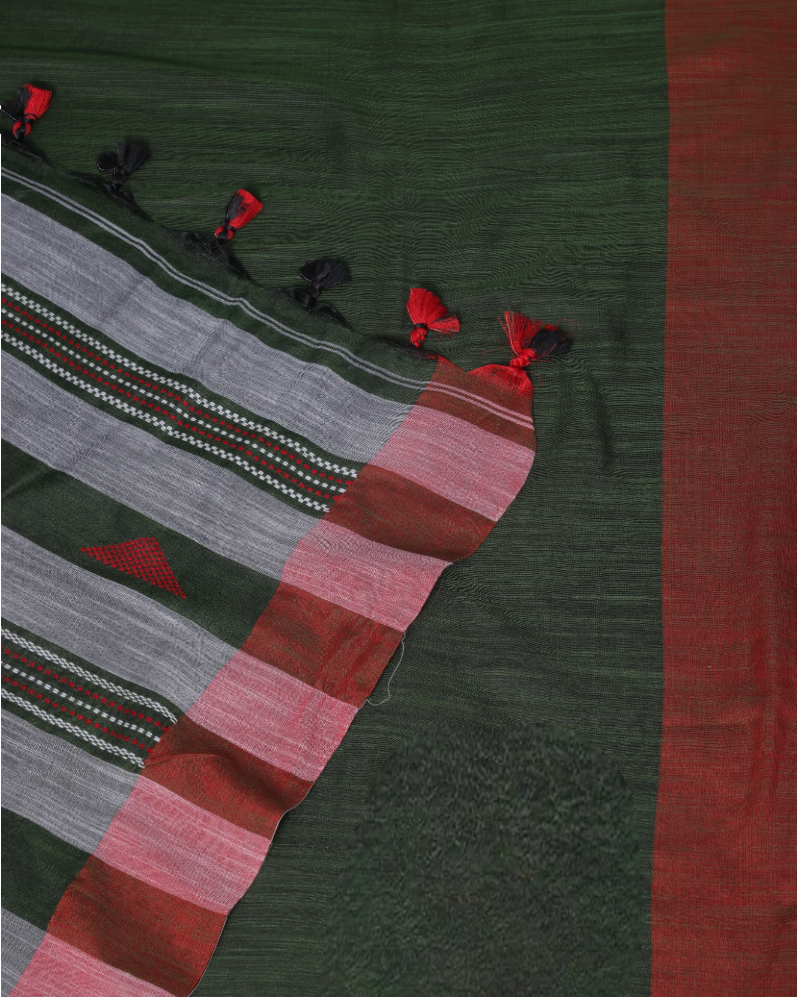 Armygreen Kathaa Linen Saree