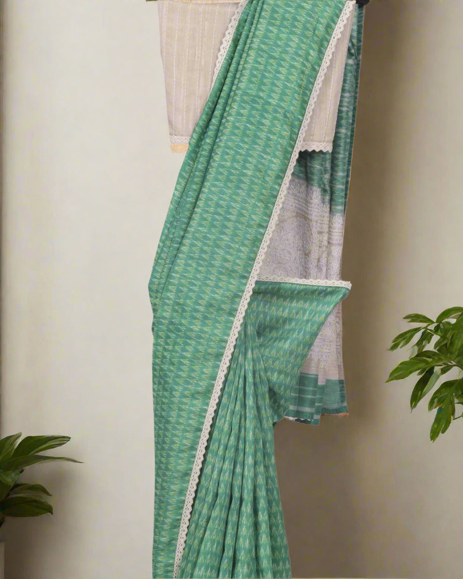 Green Madhavi Tussar Saree