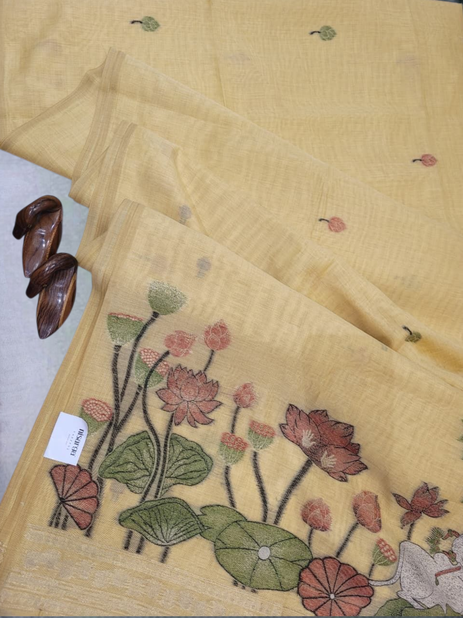 Yellow Muga Cotton saree