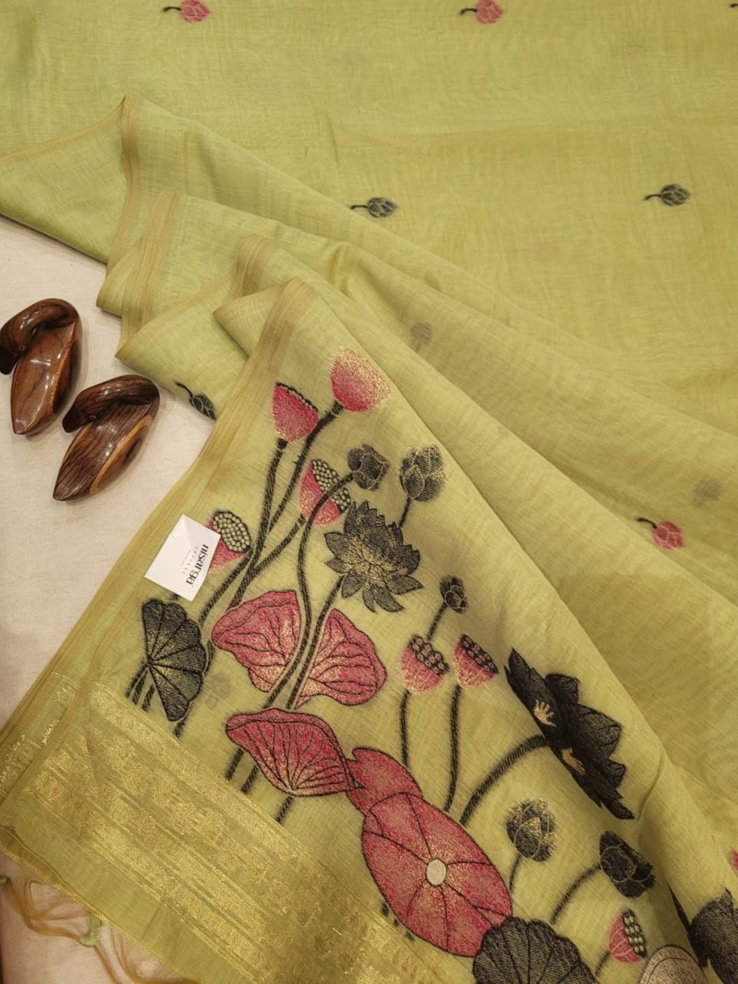 Olive Muga Cotton saree