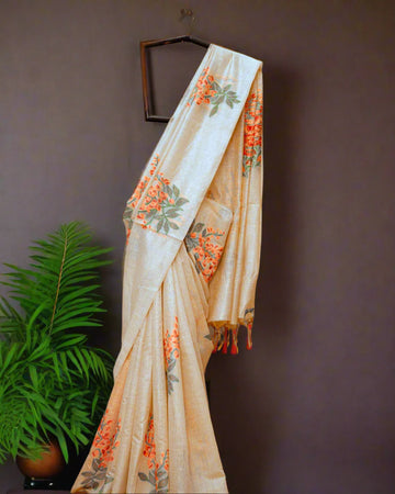 Orange Ishta cotton saree