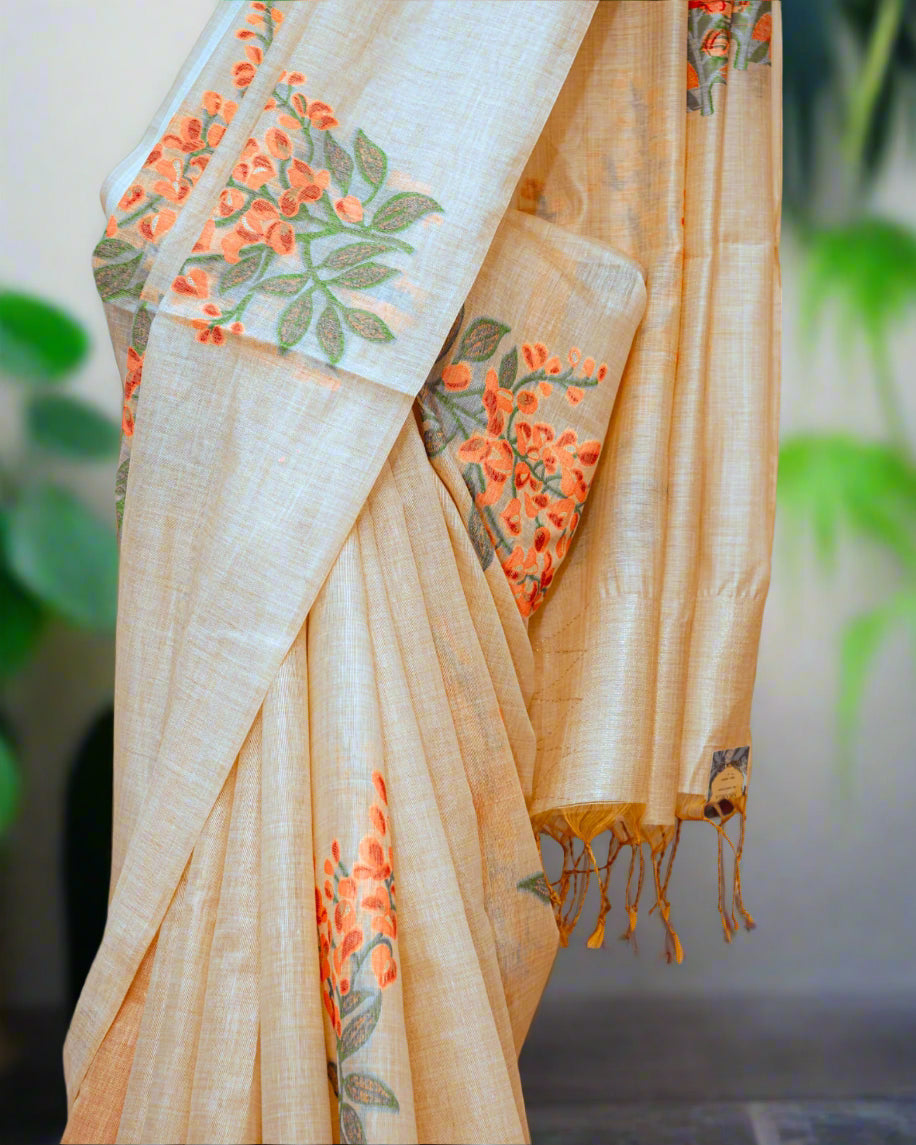 Orange Ishta cotton saree