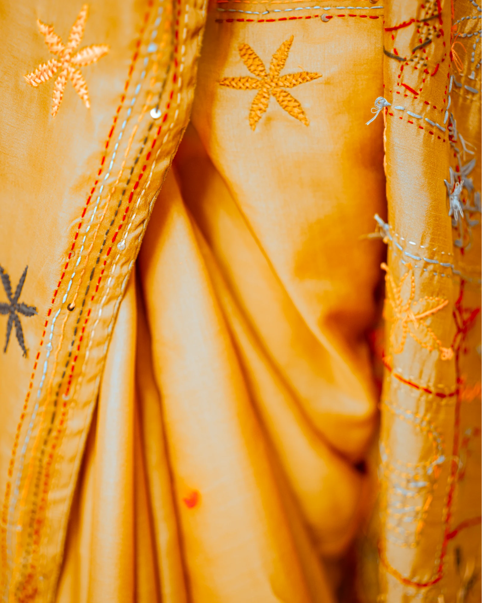 Mustard Geet Handwork Saree