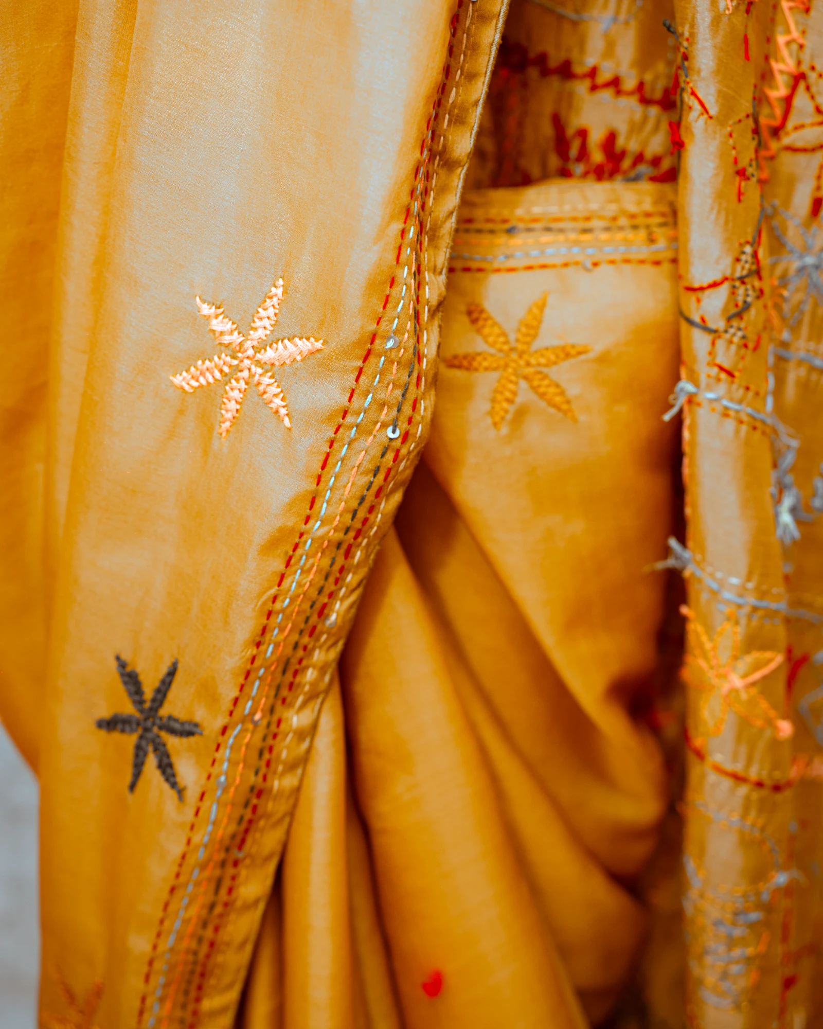 Mustard Geet Handwork Saree