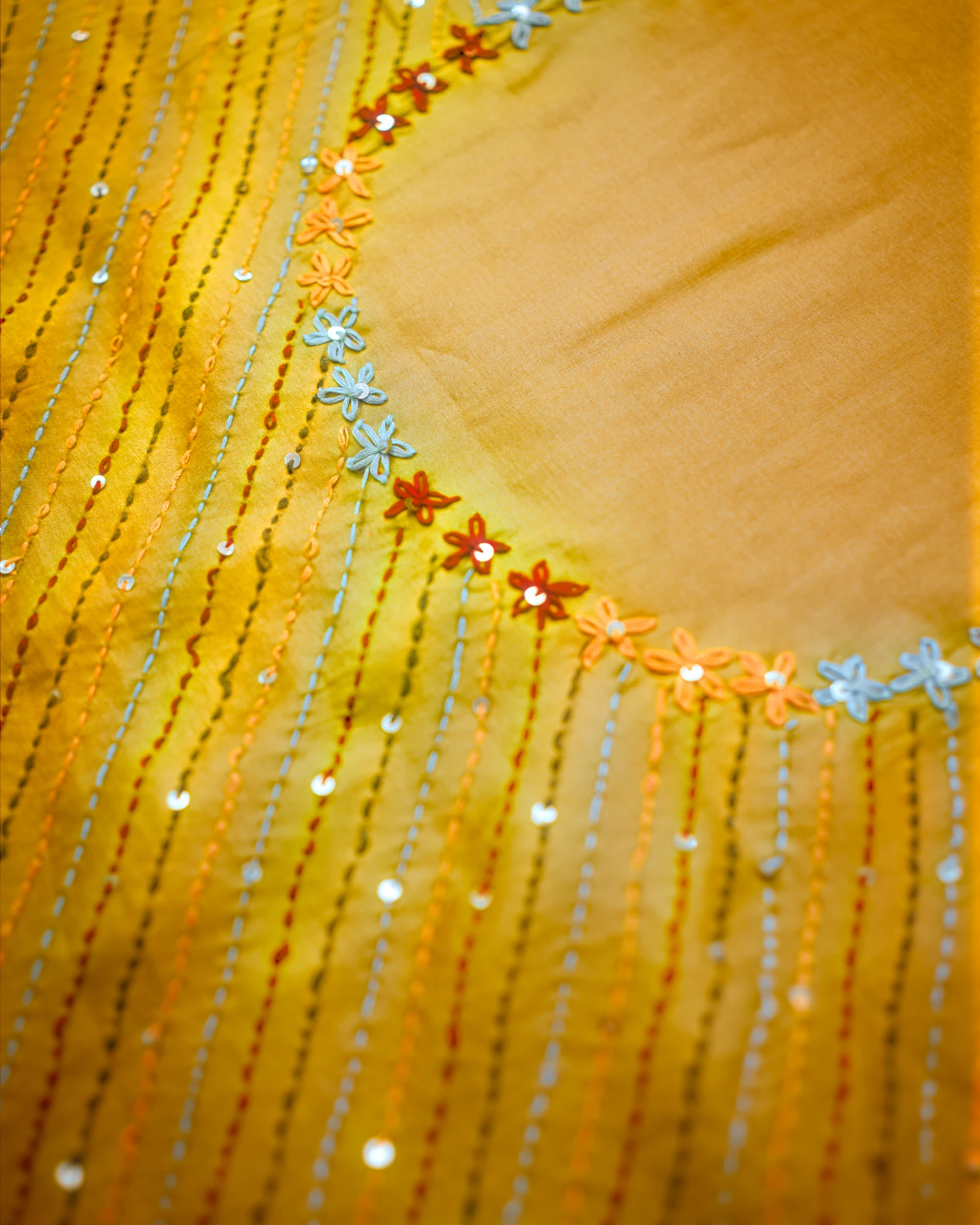 Mustard Geet Handwork Saree