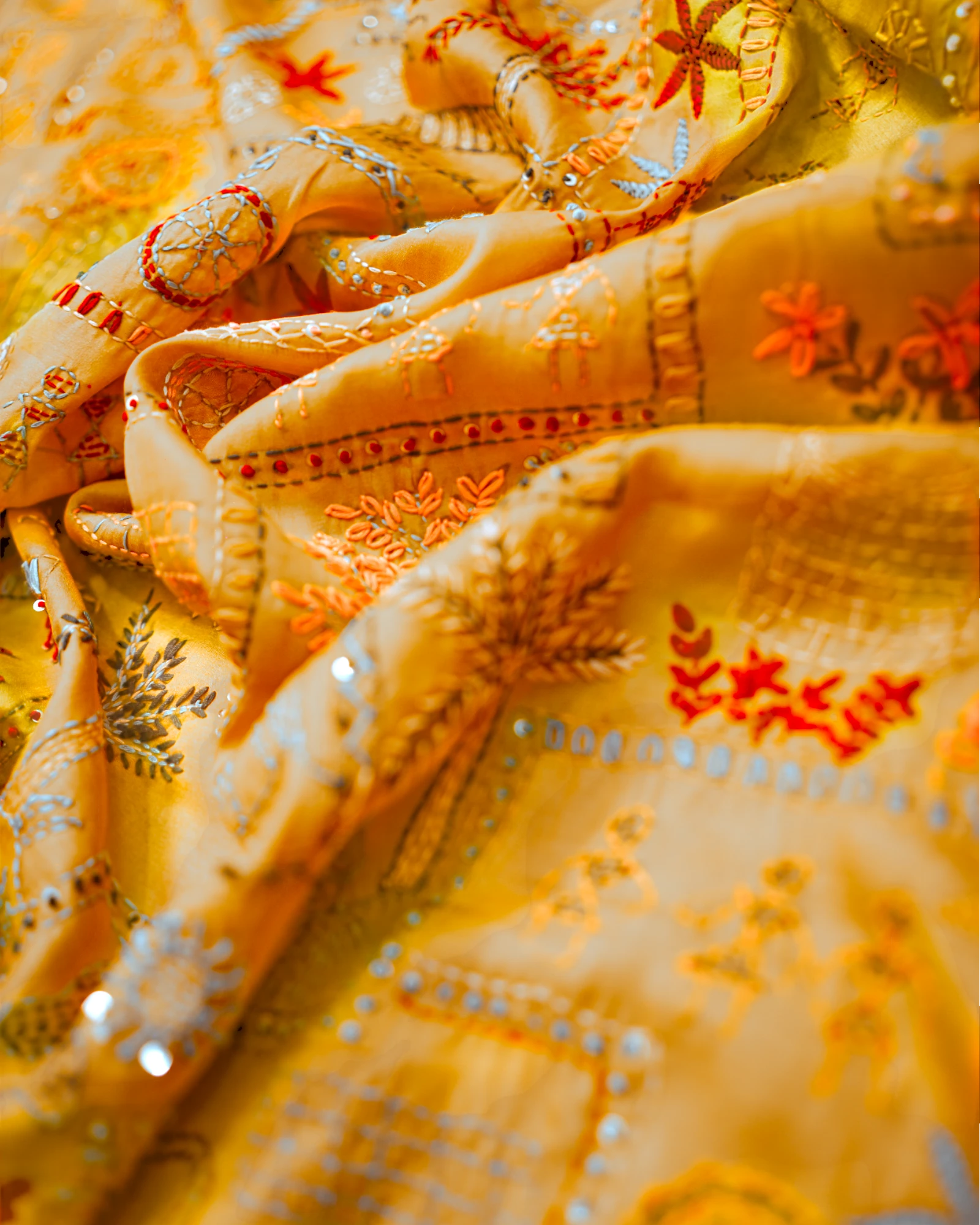 Mustard Geet Handwork Saree
