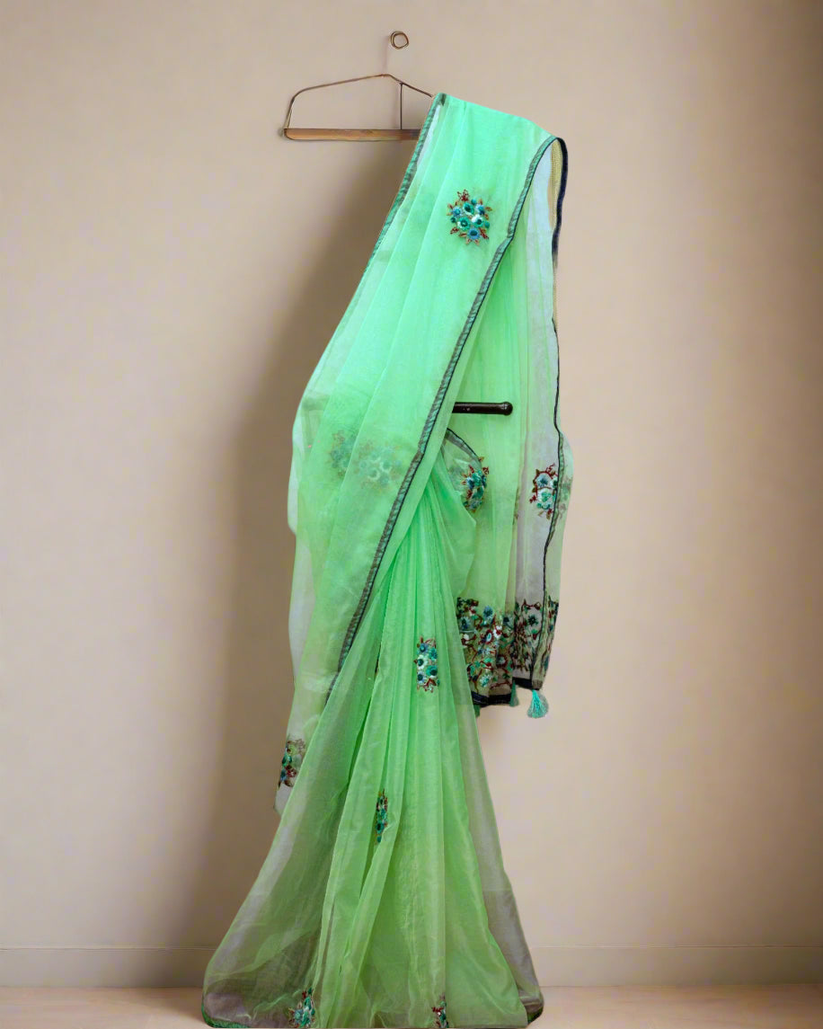 Green Patakha Organza Saree