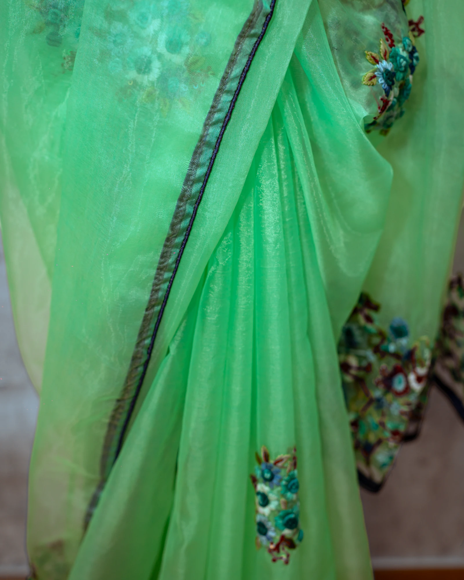 Green Patakha Organza Saree