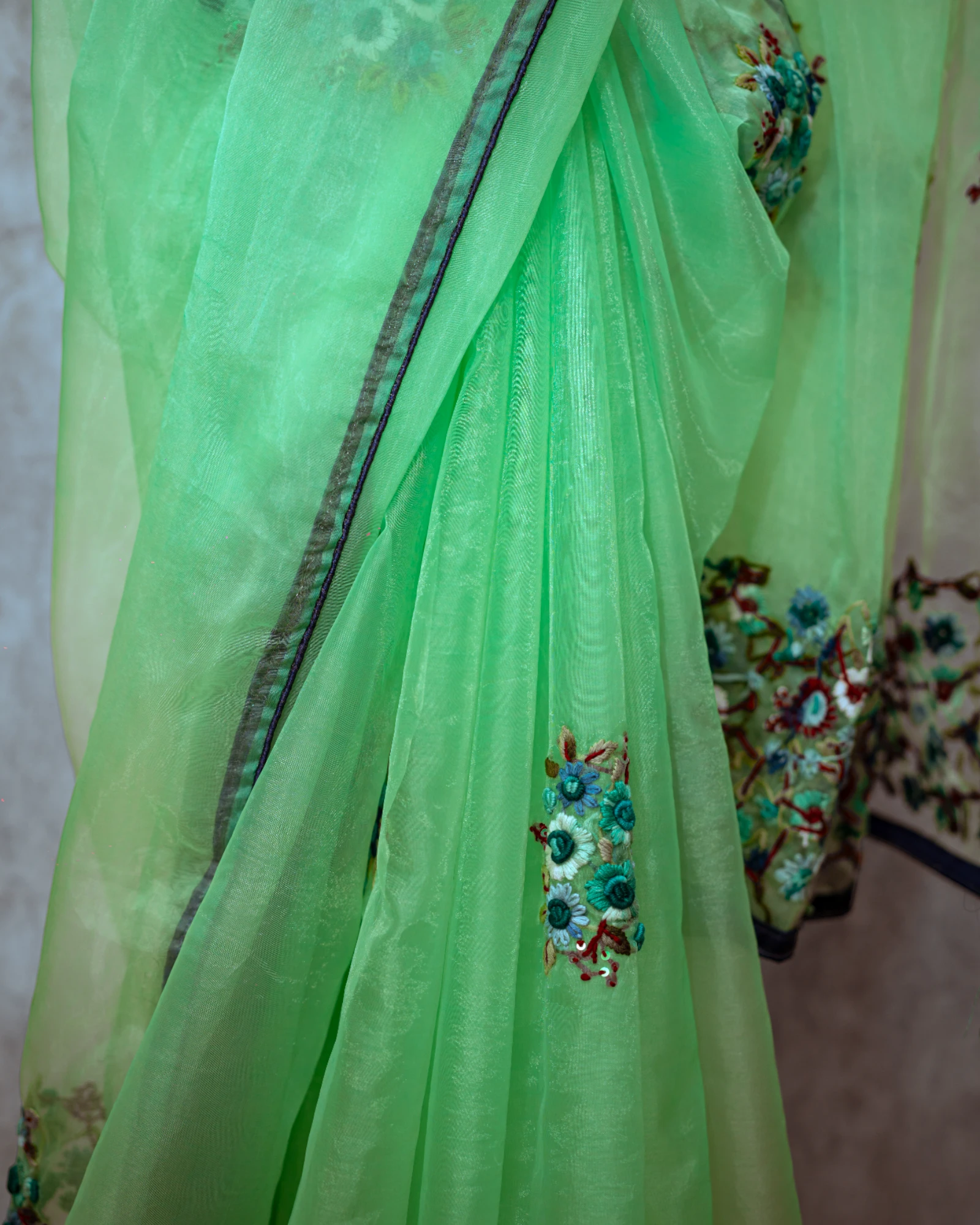 Green Patakha Organza Saree
