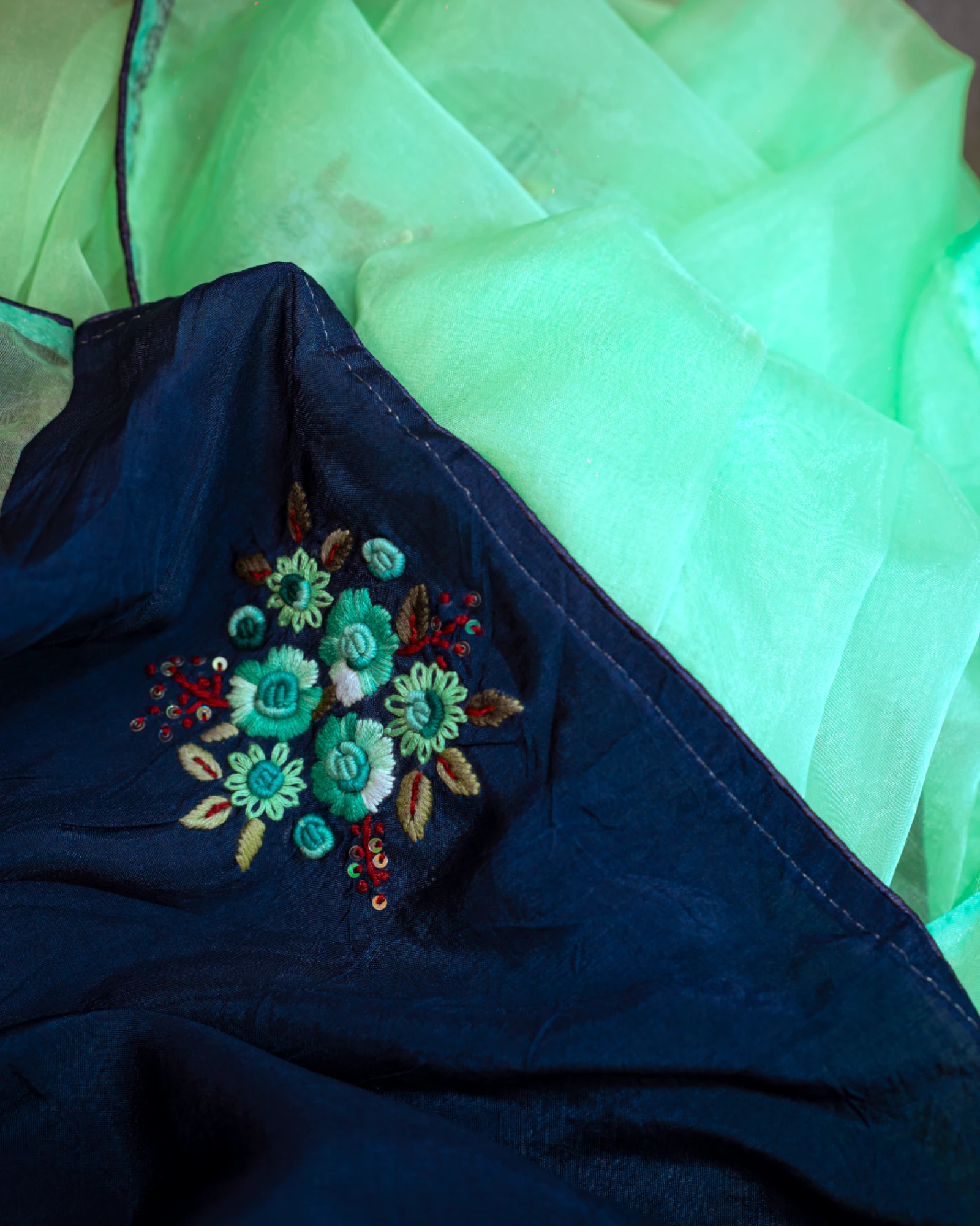 Green Patakha Organza Saree