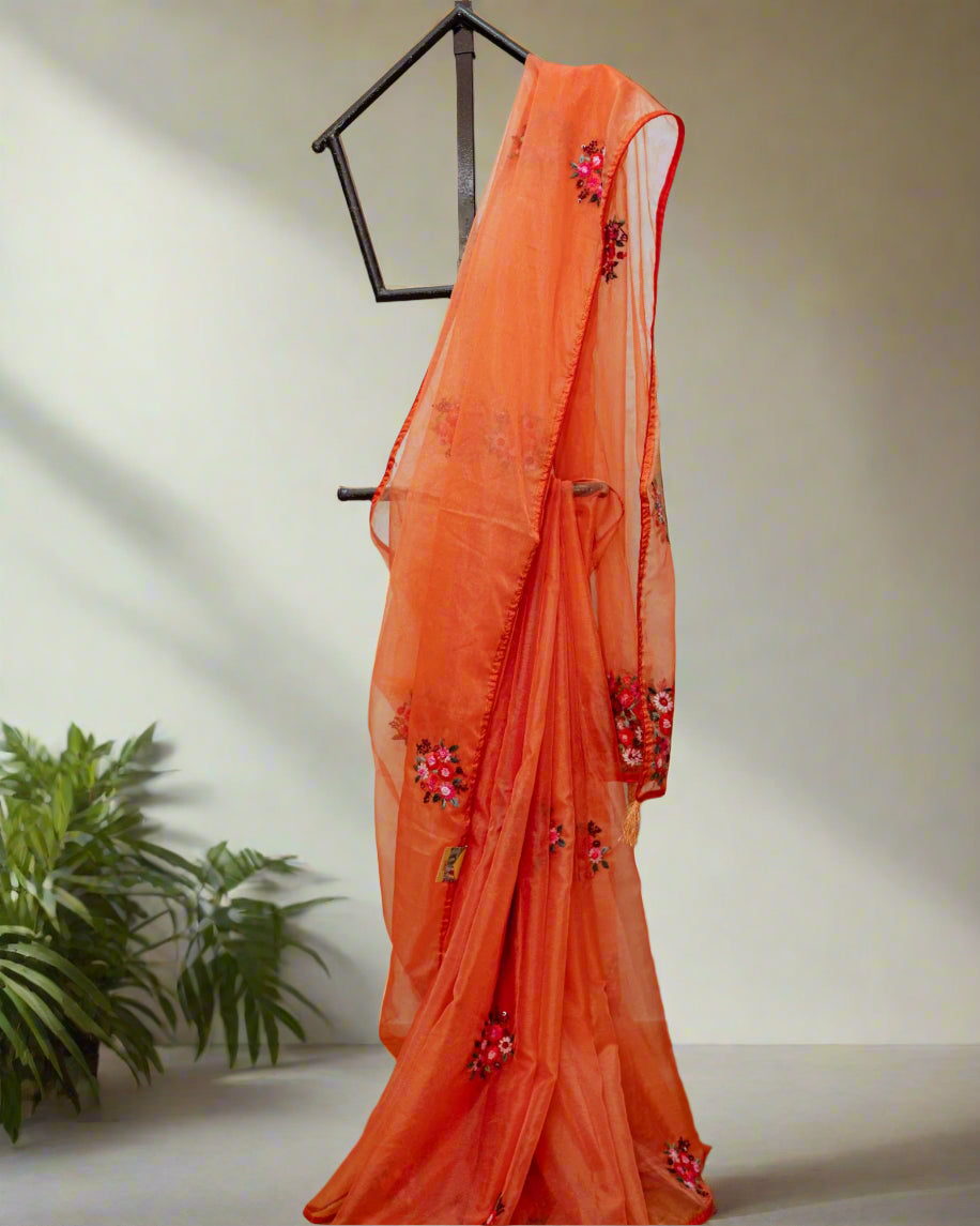Red Patakha Organza Saree