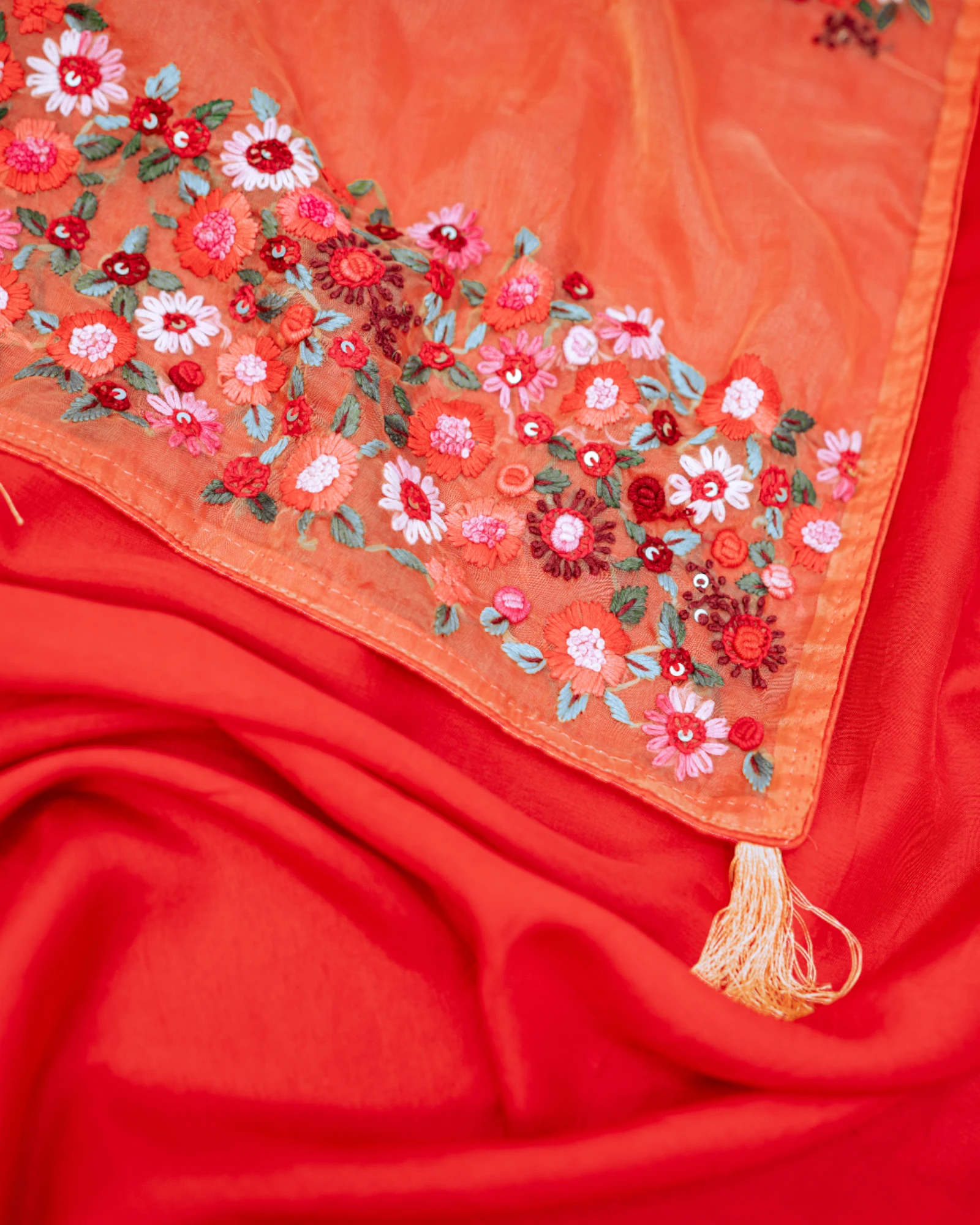 Red Patakha Organza Saree
