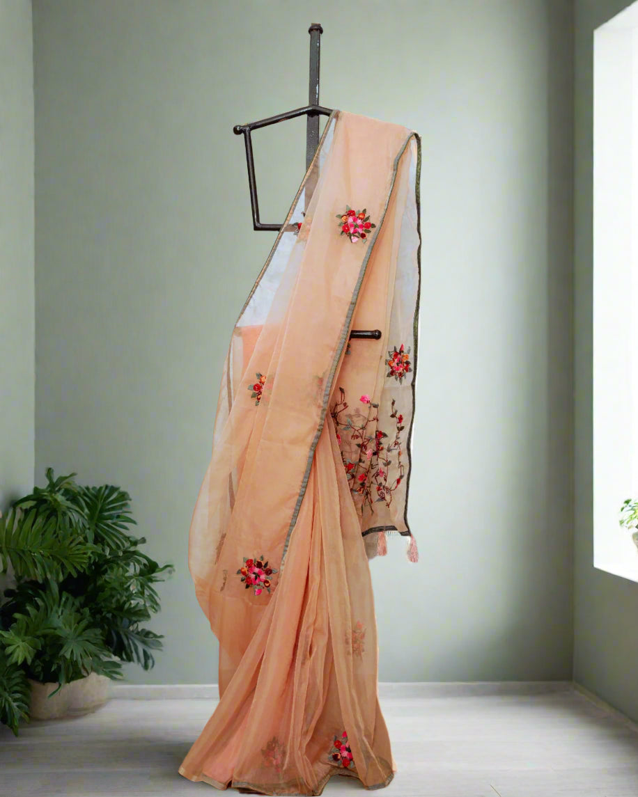Peach Patakha Organza Saree