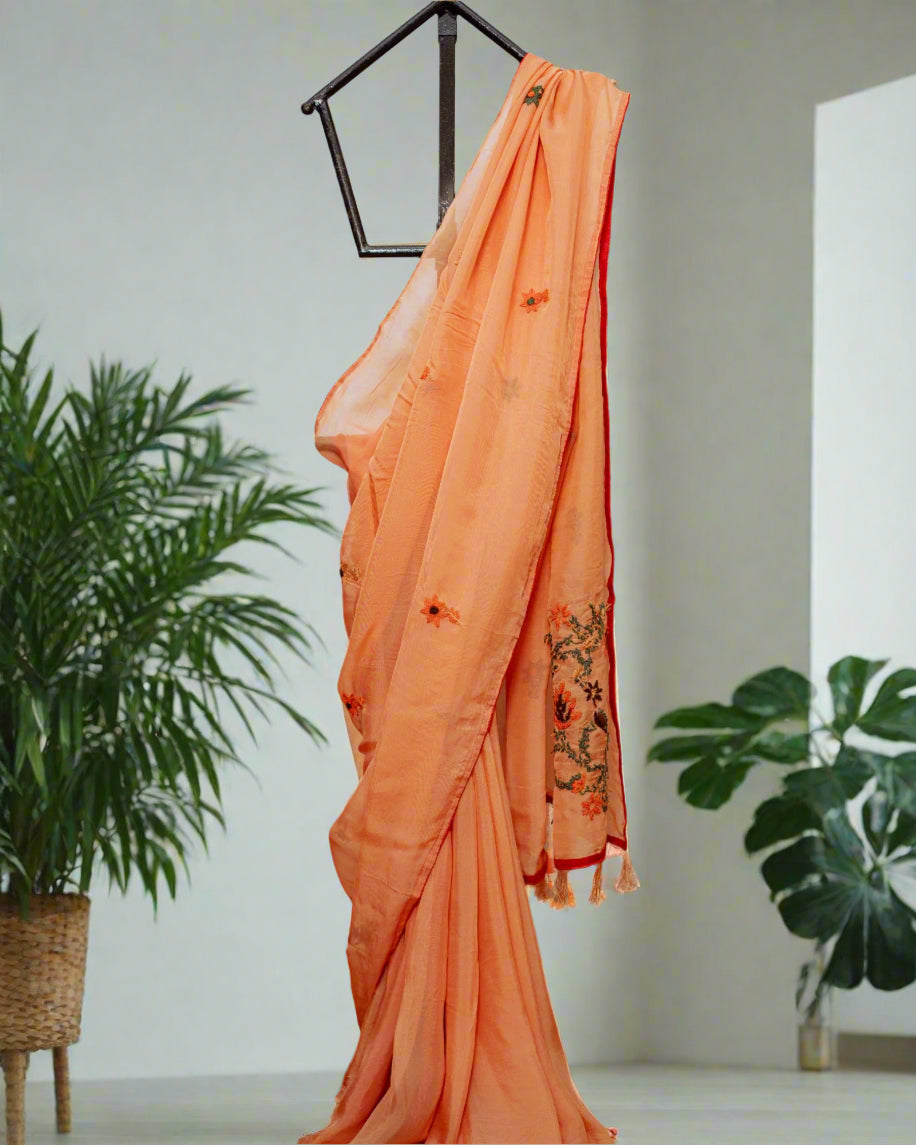 Orange Patakha Organza Saree