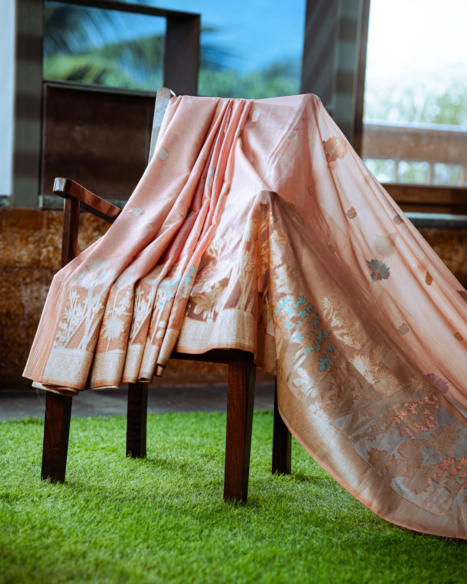 Peach Bhavna Banarasi Organza Saree