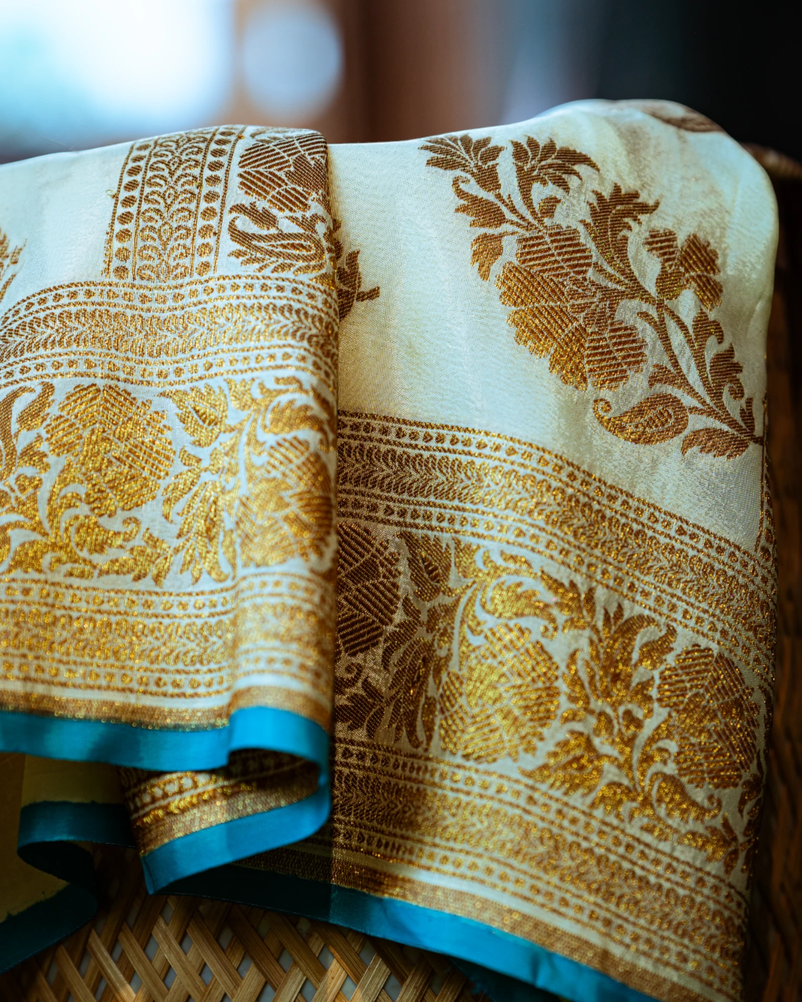 Cream Nirvi Banaras Crepe Saree