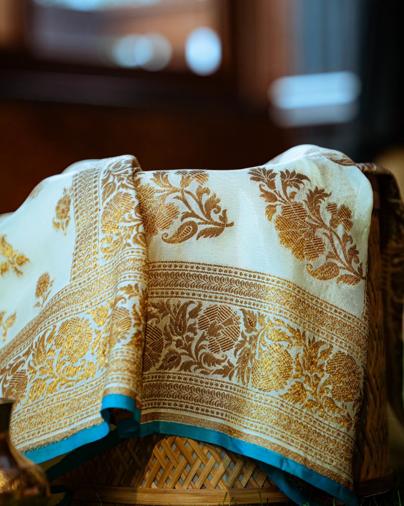 Cream Nirvi Banaras Crepe Saree