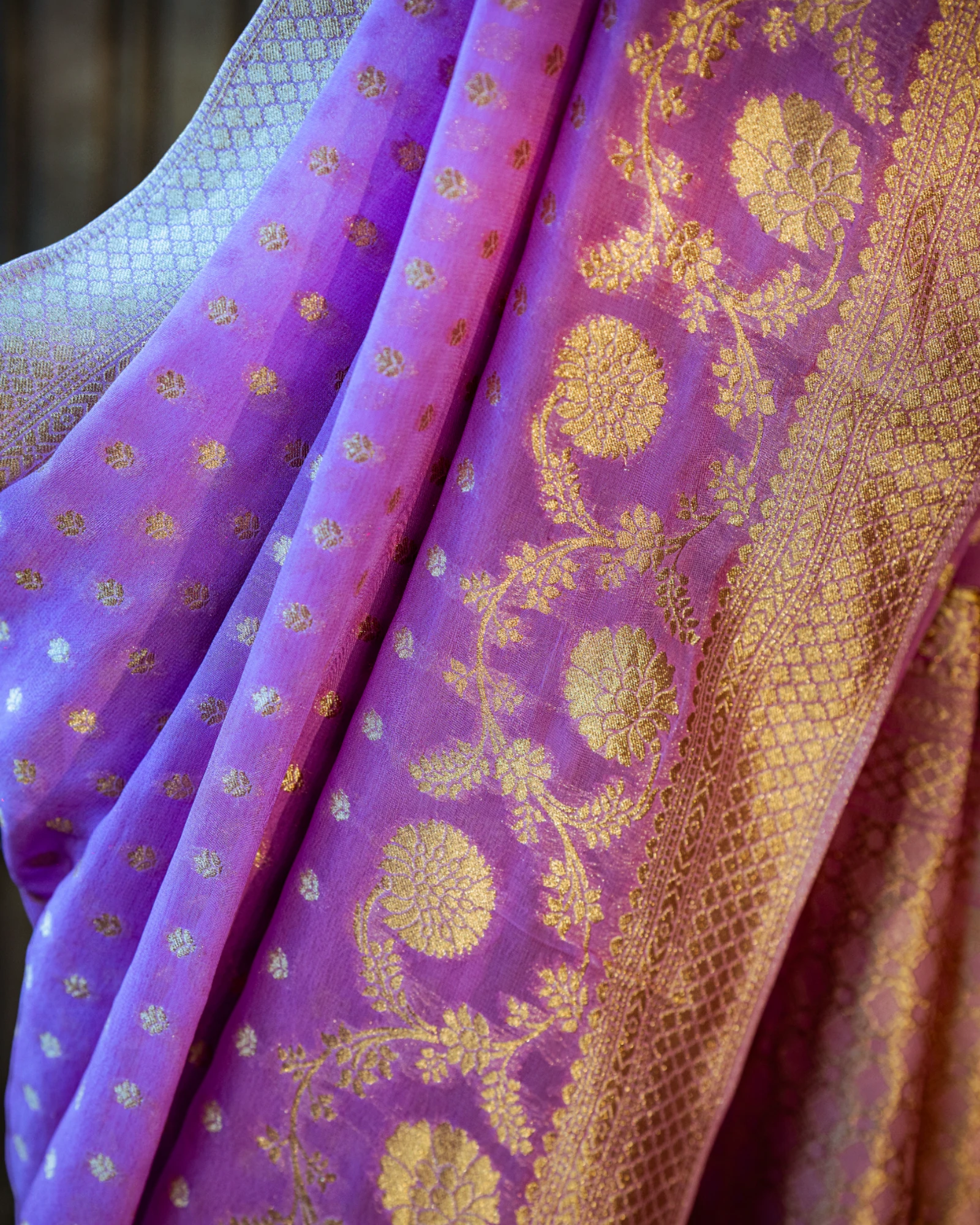 Lavender Bahaar Banarasi Georgette Saree