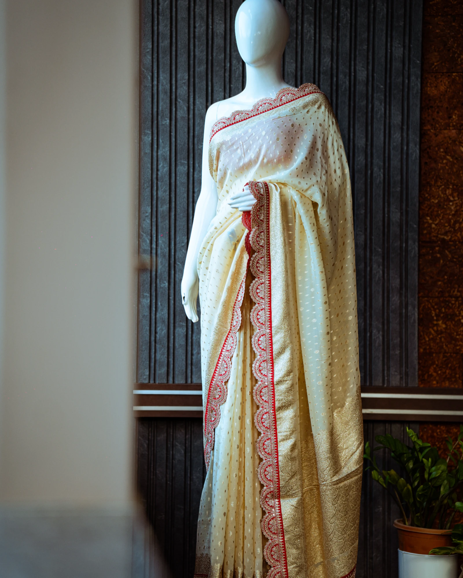 Cream Bhavna Banarasi Organza Saree
