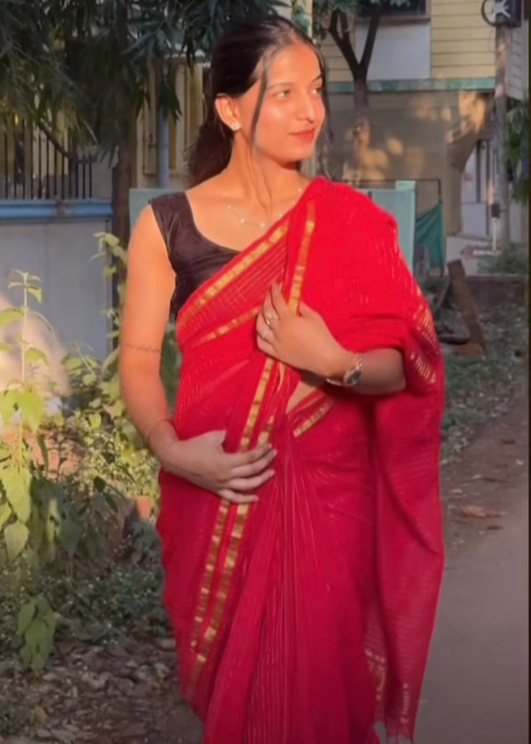 Red Nidhi Mul Saree