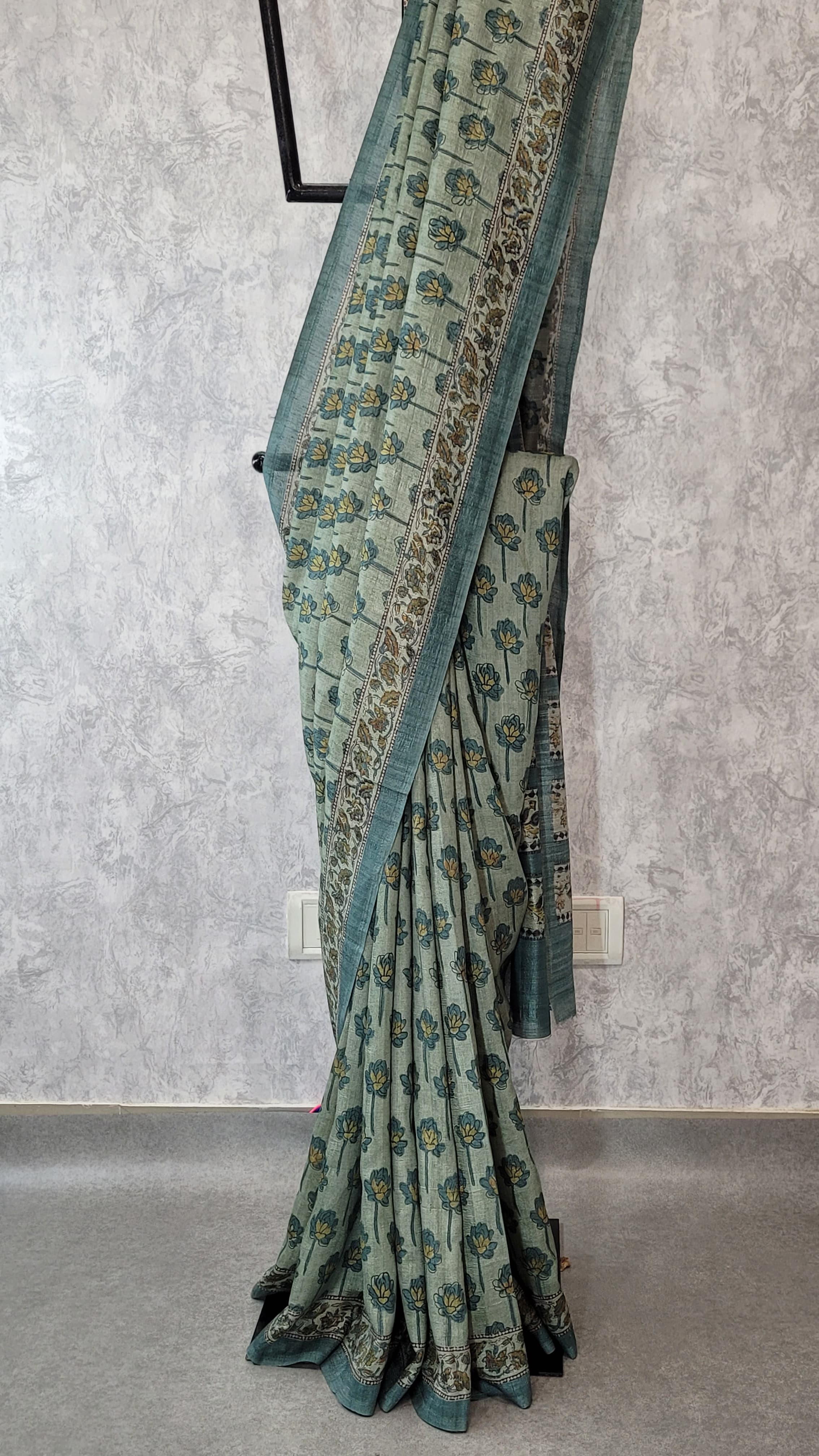 Green Printed Parijaat Saree