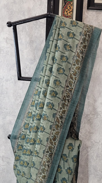 Green Printed Parijaat Saree