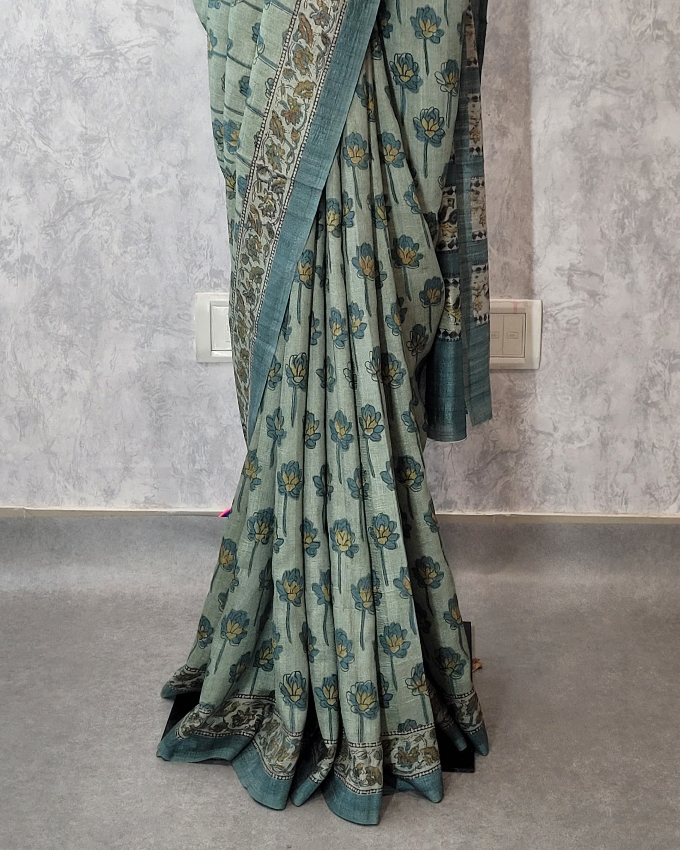 Green Printed Parijaat Saree