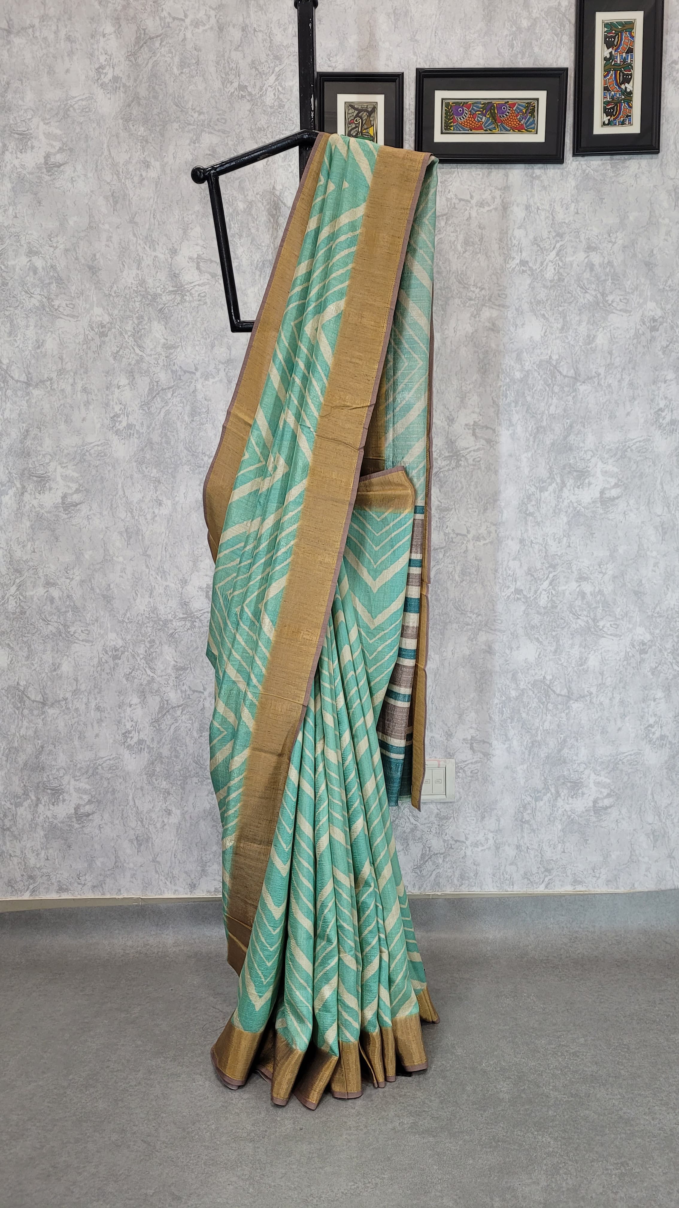 Aqua Lotus Tussar Saree