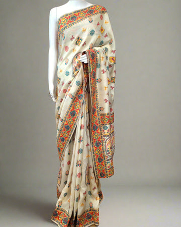 Cream Reet Banarasi Saree