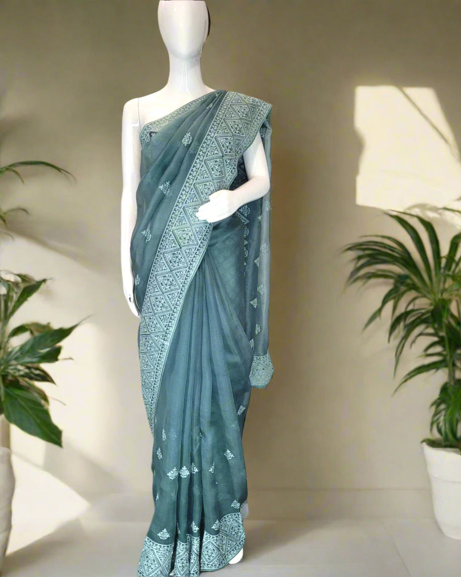 Slate Pari Organza Saree