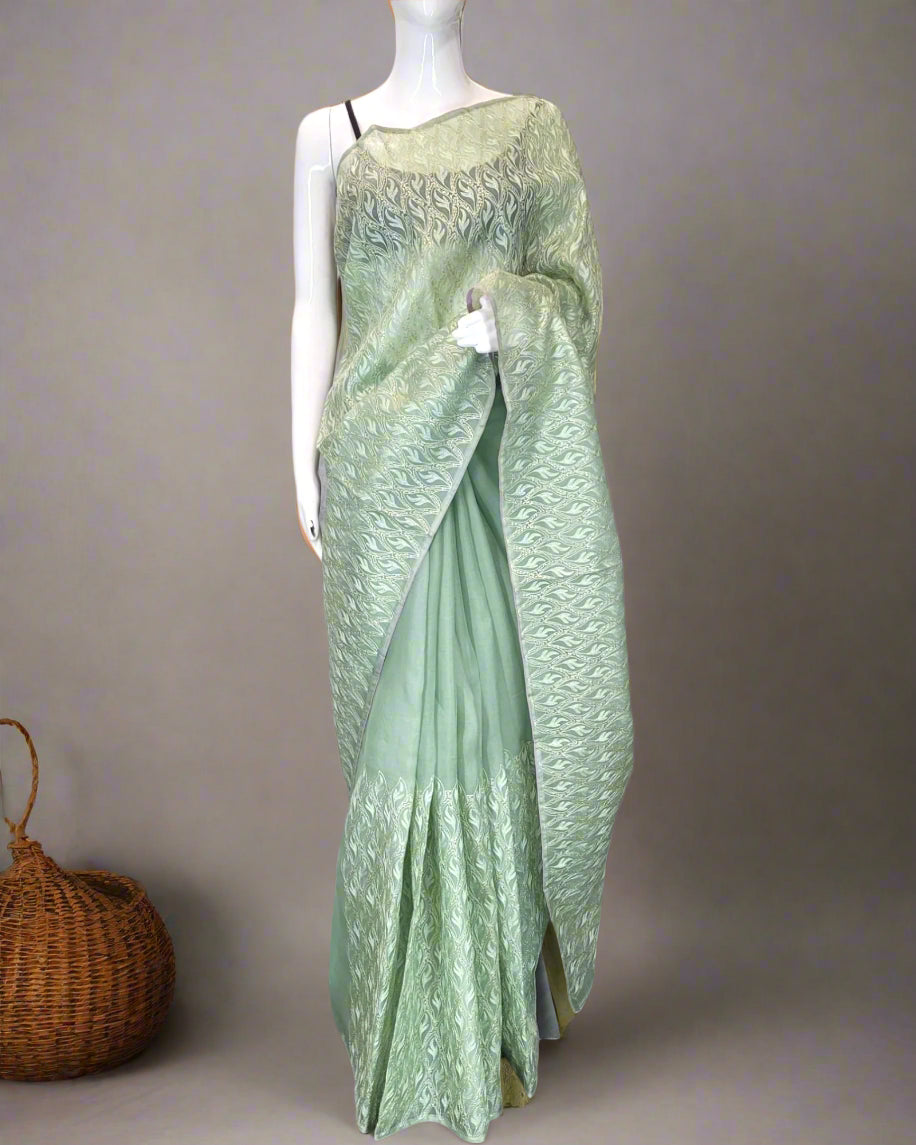 Lime Pari Organza Saree