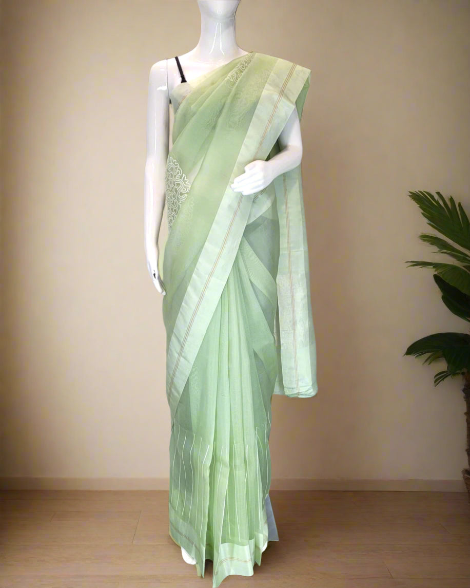 Pista Pari Organza Saree