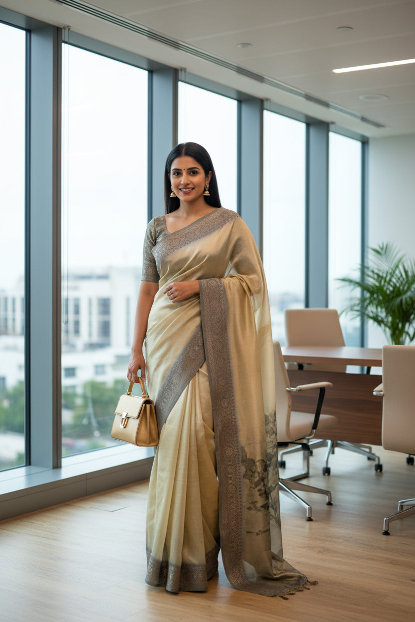 Cream Shakti Digital Saree